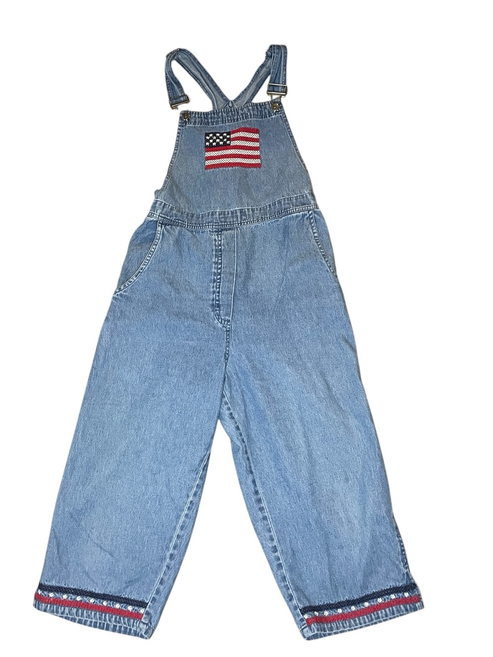 Vintage Agapo Patriotic Cropped Americana Cotton Denim Overalls-Women’s Medium